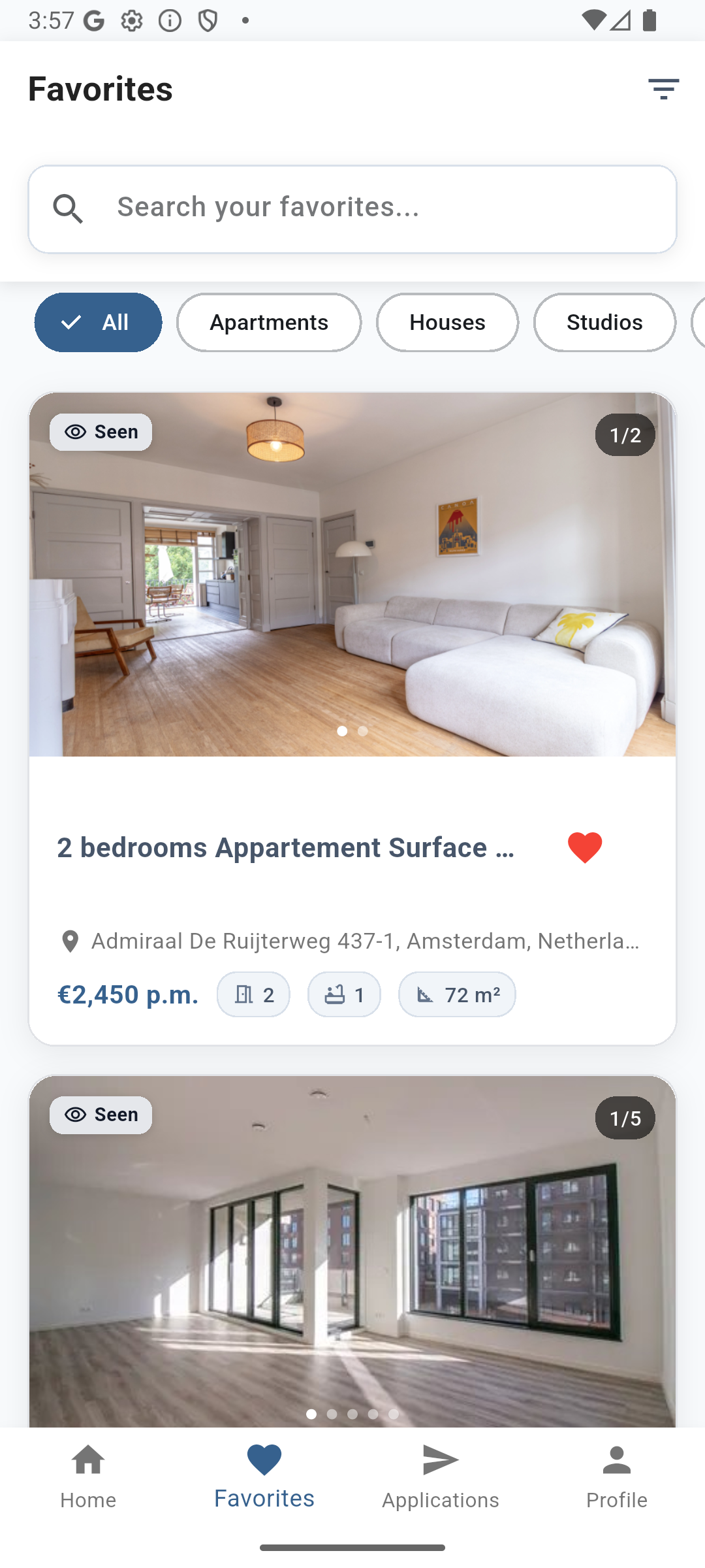 Saved favorite properties in HubSnap
